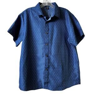 2/$15 Shein Blue Diamond Print‎ Short Sleeve Button Front Shirt M (2691)